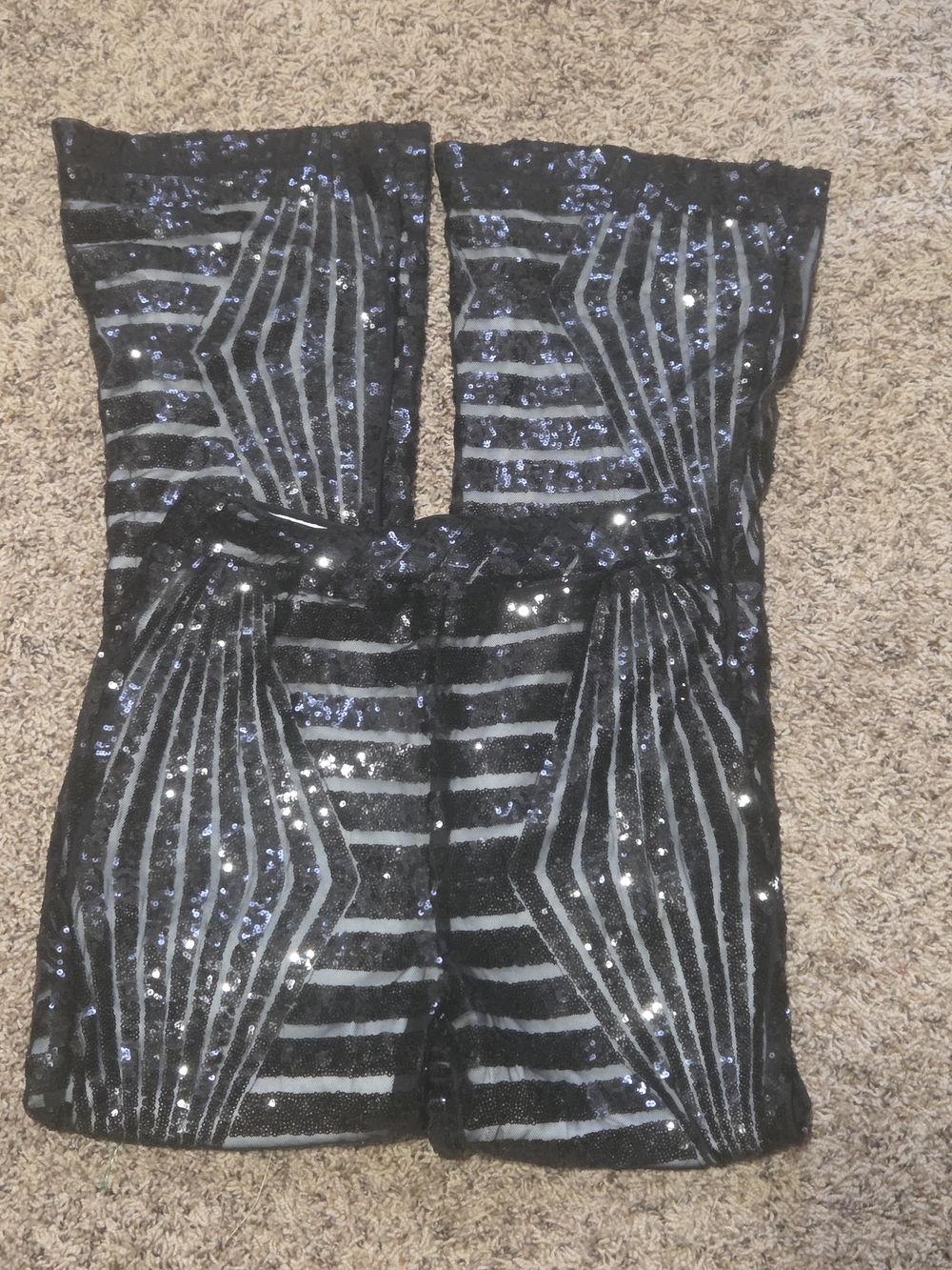 Sequin High-Waist Black Striped Sparkle Pants